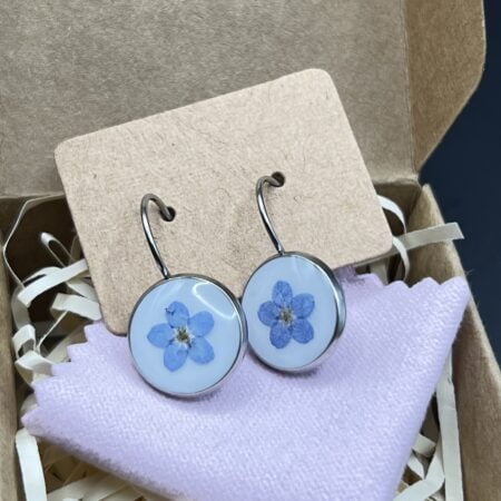 Forget me not flower stainless steel french lever back earrings