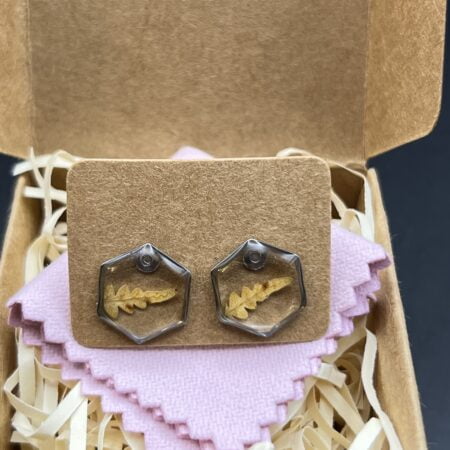 Fern hexagon small stainless steel stud earrings