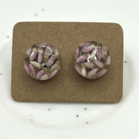 Light pink heather small round stainless steel stud resin earrings