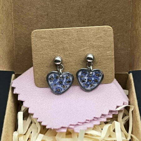 Forget me not flowers heart stainless steel resin earrings