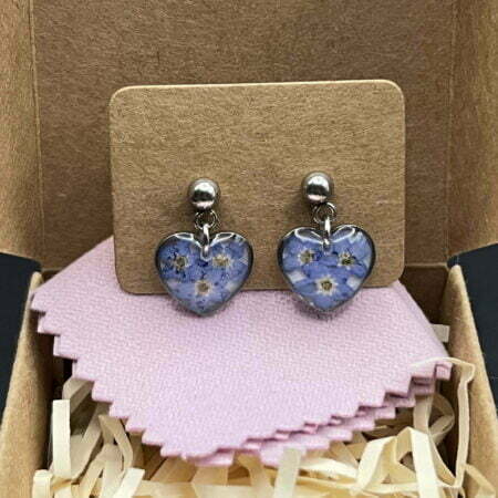 Forget me not flowers heart stainless steel resin earrings
