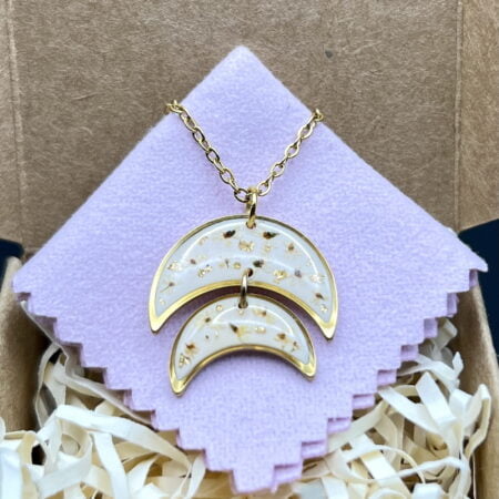 Queen Anne's Lace moon gold stainless steel resin necklace