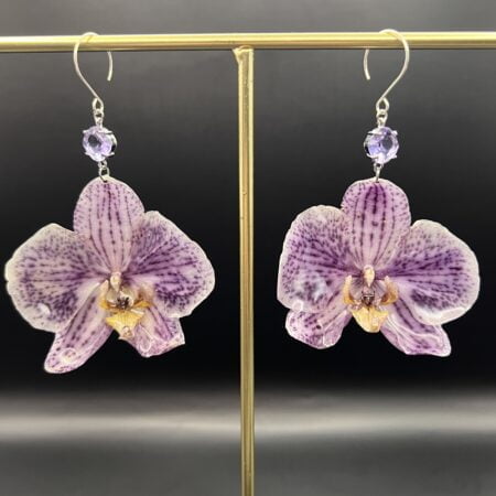 Purple dots orchid sterling silver earrings