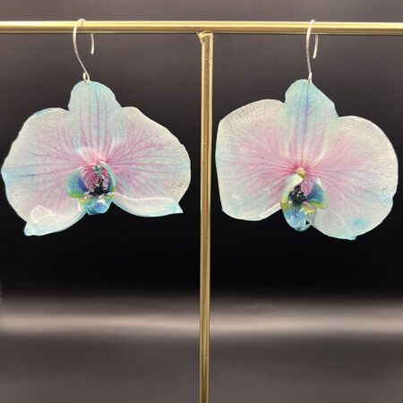 Light blue & pink orchid sterling silver earrings medium