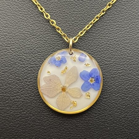 Forget me not & Hydrangea gold necklace