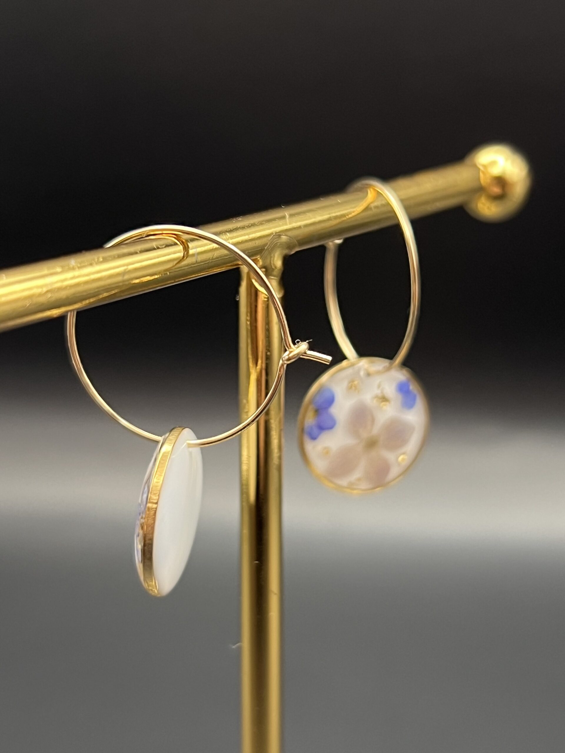 Forget me not & Hydrangea gold filled hoop earrings - Image 2