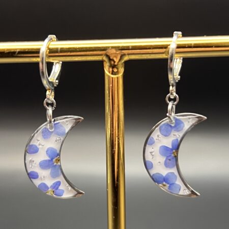 Forget me not moon sterling silver earrings