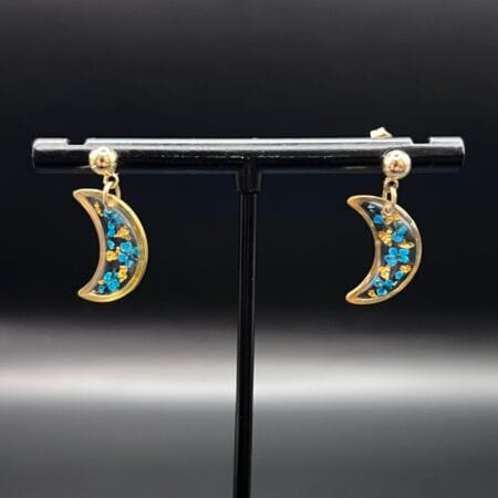 Blue Queen Anne's Lace moon gold filled drop earrings