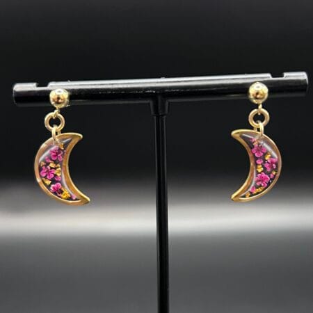 Pink Queen Anne's Lace moon gold filled drop earrings