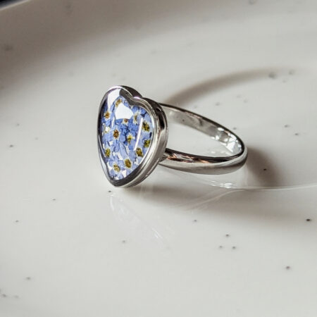 Forget me not silver heart adjustable ring