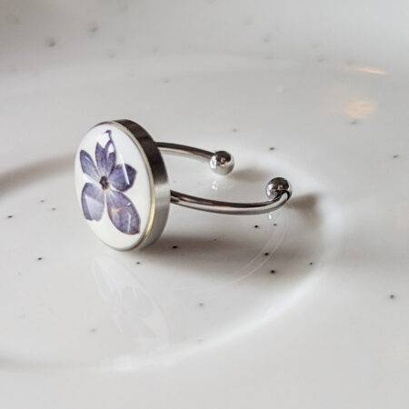 Hydrangea silver adjustable ring