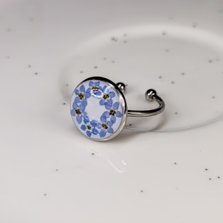 Forget me not wreath silver adjustable ring