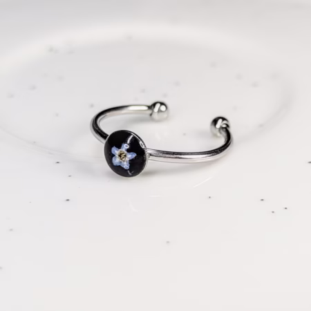 Forget me not round silver adjustable ring