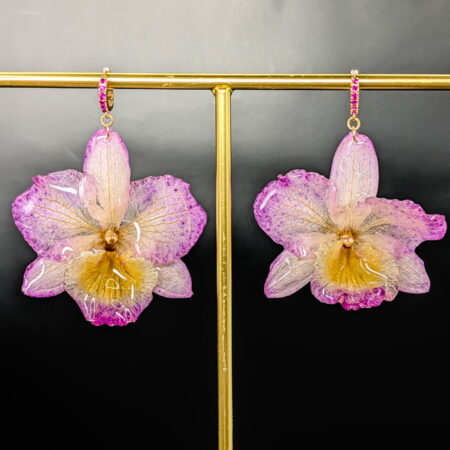 Pink-yellow orchid gold earrings