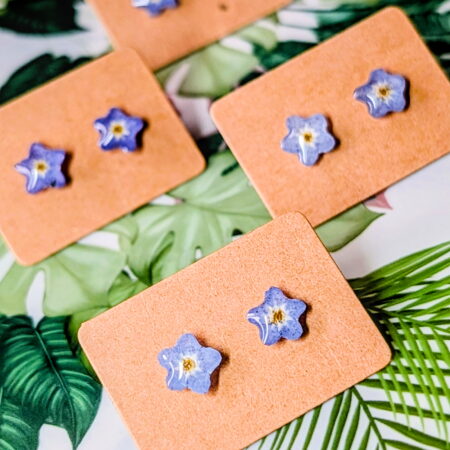 Real forget me not stud earrings