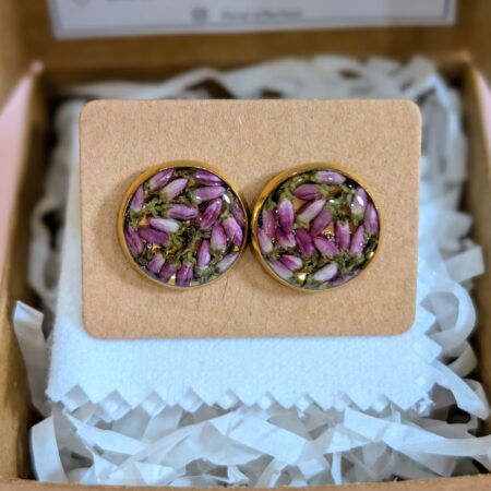 Pink heather gold studs