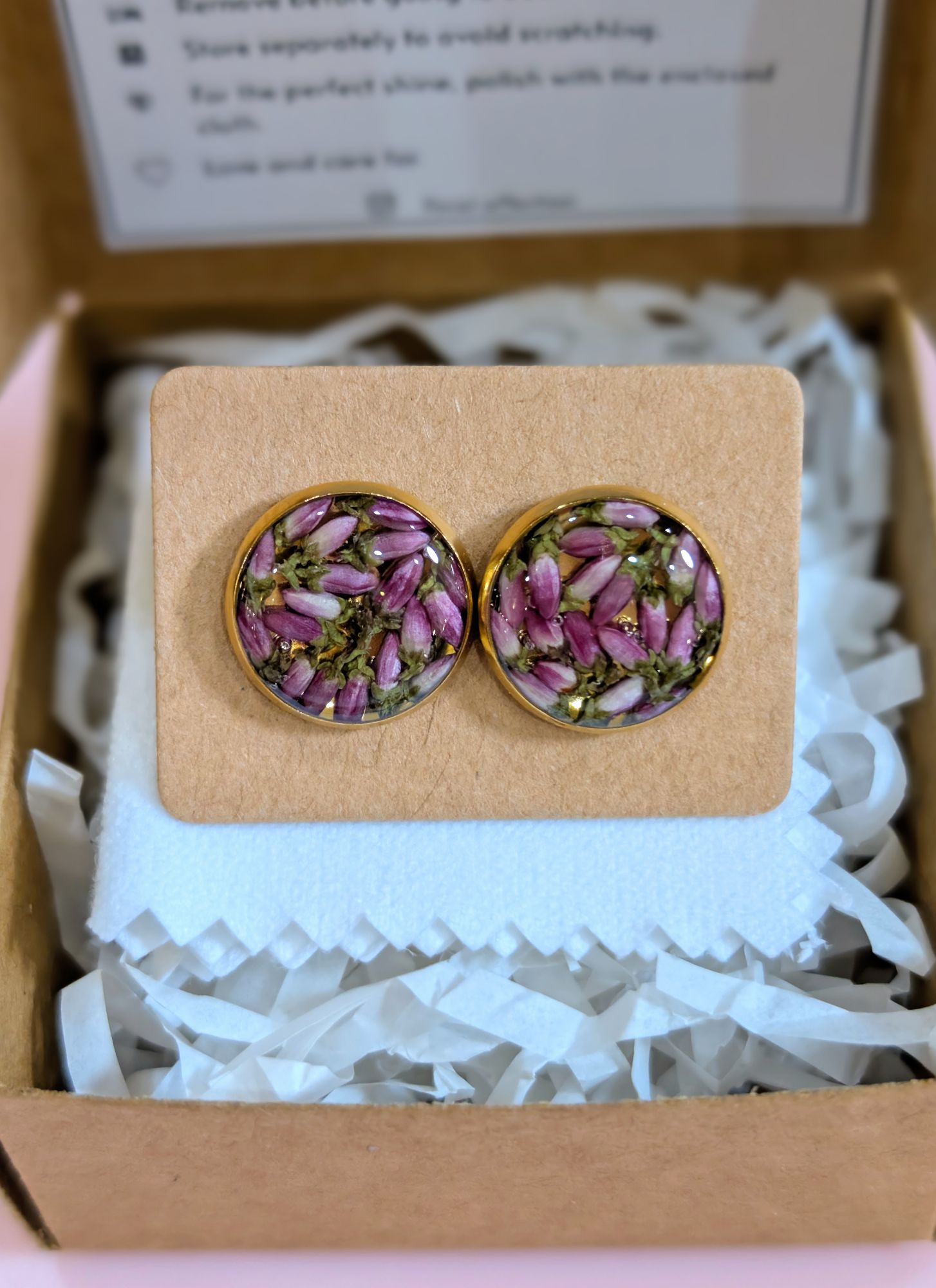Pink heather gold studs