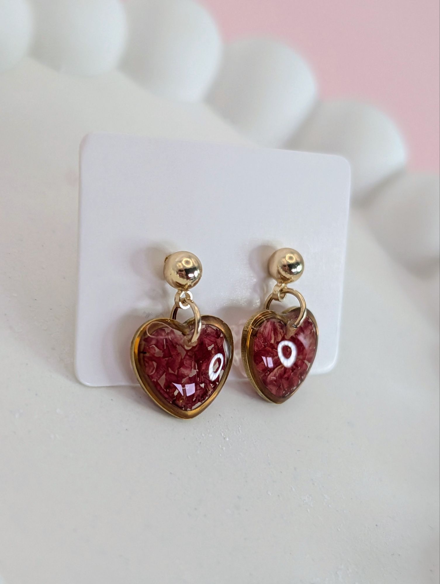 Carnation heart gold drop earrings - Image 3