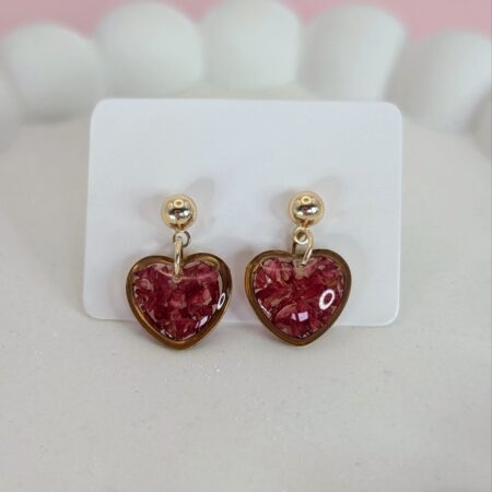 Carnation heart gold drop earrings